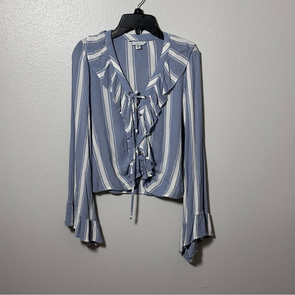 American Eagle Women Blue stripes blouse Long Sleeve size XS‎